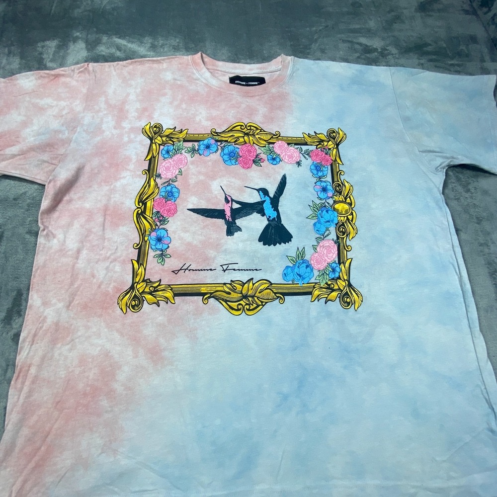 Homme Femme T Shirt Mens 2XL Portrait Bird Multicolor Tie Dye Short Sleeve Faded